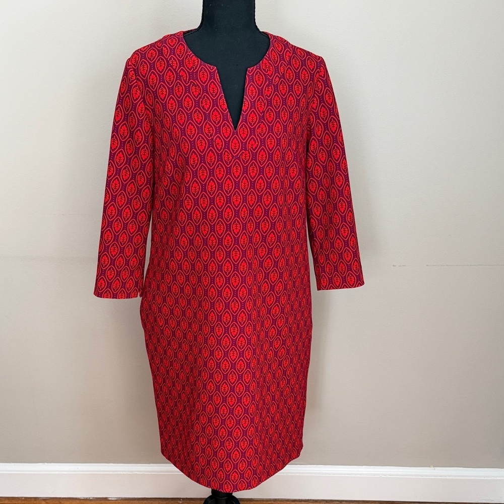 Boden Red Purple Geometric Print Dress Side Pockets Size 6
